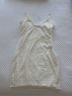 Ivory Lace Slip Dress - Delicate Spaghetti Strap. Length 28 in